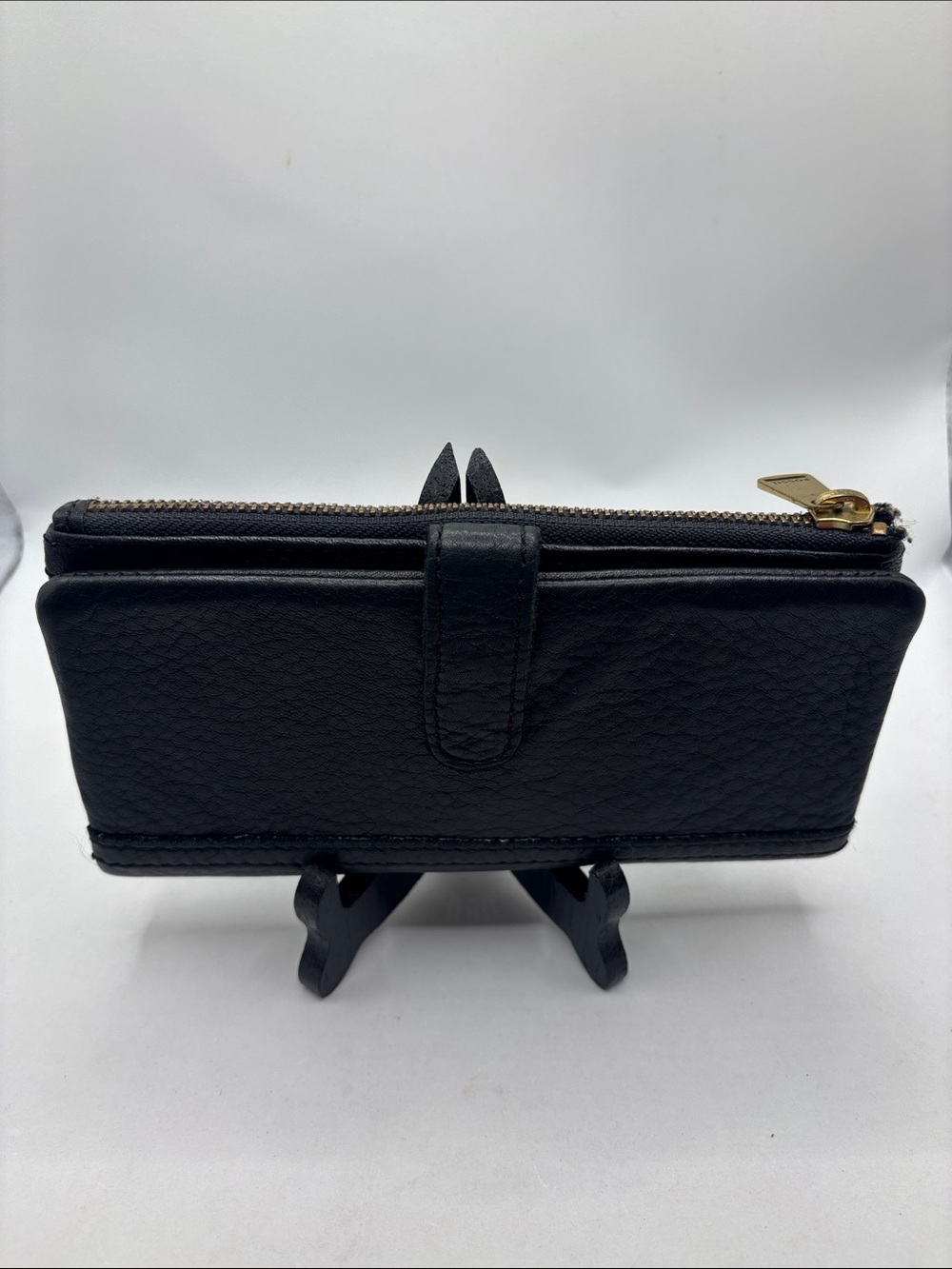 VTG Fossil Black Preston Flap Wallet 100% Cowhide pebbled leather bifold zipper